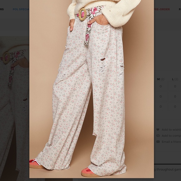 POL 🩵 73 POL Twill Distressed Loose Fit Pants In Pink Floral SR4 - Picture 5 of 7